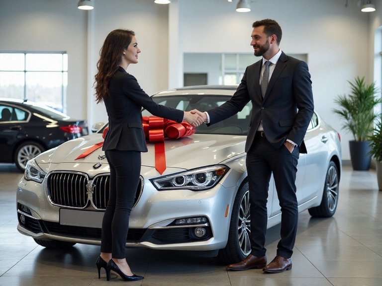 Client satisfait avec son nouveau véhicule